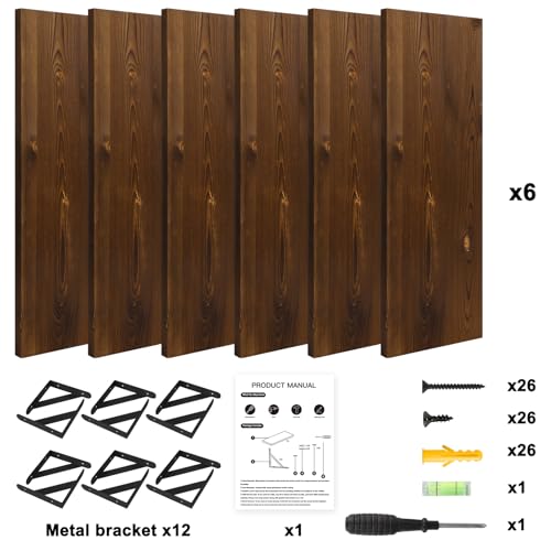 Image of YGEOMER 16.5 Inch Floating Shelves for Wall, Farmhouse Wall Shelves for Bedroom, Bathroom Storage, Living Room and Kitchen Decor (Set of 6 Dark Carbonized Pine)