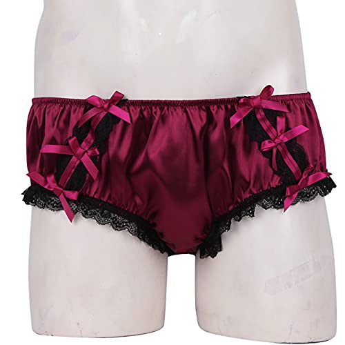 Yartina Men's Sissy Panties Silky Satin Ruffled Lace Briefs Underwear Maid Crossdress Lingerie3