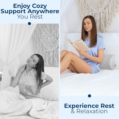 Image of 5 STARS UNITED Knee Pillow for Back Sleeping - Cooling Cover - Memory Foam Cushion - Under Leg Support for Sleeping on Back - Half Moon Bolster for Bed, Arctic Gray