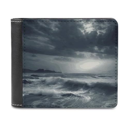 VTCTOASY Stormy Sea Leather Wallet �X���� ��܂���z �D���� �t�@�b�V���� �N���W�b�g�J�[�h�z���_�[ �t�����g�|�P�b�g ���z ��l�p
