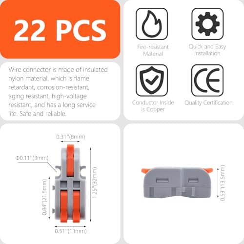 XALXMAW 20Pcs Lever Wire Connectors, 1 in 2 Out DIY Mini Splicing Compact Splitter Docking Terminal Block Electrical Connectors, 24-12 AWG – vue 5
