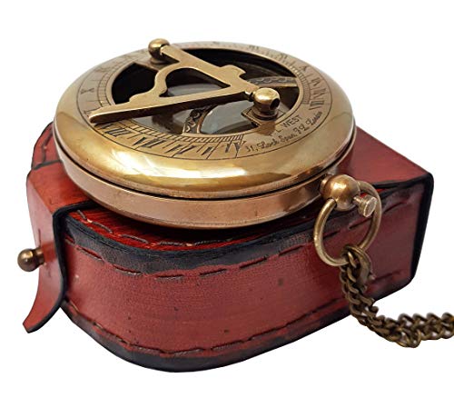 The New Antique Store - Brass Sundial Compass with Leather Case and Chain - Steampunk Accessory - Antiquated Finish - Beautiful Handmade Gift -Sundial Clock (Classic) - Image 4
