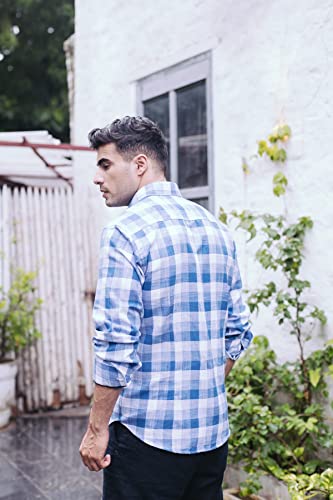 Image of SHIRT THEORY Blue Check Cotton Full Sleeves Casual Shirt for Men II Premium Cotton Shirt II Stylish Shirt for Men II Exclusive Men Casual Shirt II Luxury Shirts ||