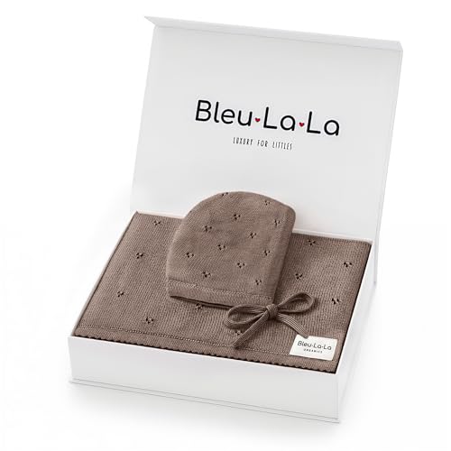 Image of Baby Gift Set - Organic Cotton Newborn Blanket Essentials, Newborn boy Gifts, Baby boy Gifts for Baby Shower (Pointelle - Milk Chocolate)