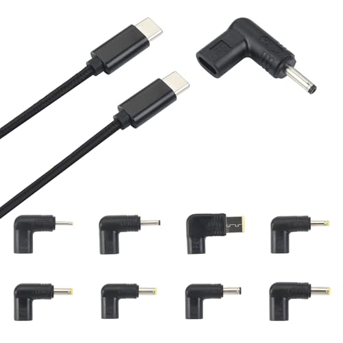 aceyoon 8 in 1 USB C auf DC Adapterkabel, 90&deg; Typ C auf DC Stecker Set mit PD 100W USB C auf C Ladekabel f&uuml;r Laptop/Router/TV Box &ndash; Bitte die DC Steckergr&ouml;&szlig;e vor Kauf Pr&uuml;fen (1m)