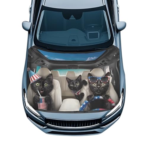 Image of Cute American Cat Hood Wraps for Cars Hood Wrap Protector Washable Car Hook Elastic Fabrics Can be Washed Hook Wraps