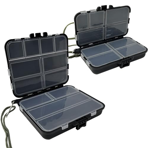 HAPPOW 2 scatole per esche da pesca, scatola da pesca in plastica, scatole da pesca con scomparti regolabili, 1 grande e 1 piccola scatola per esche da pesca, impermeabile e durevole per ganci