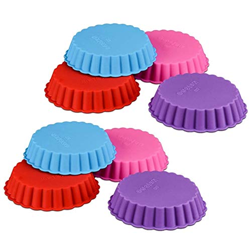 Qerwsdty 8 Piezas Moldes de Silicona para Pasteles, Moldes para Pasteles Redondos Antiadherentes, Moldes para Hornear Flan Estriados Redondos para Muffin, Quiche, Pastel (4 Pulgadas)