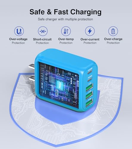 Image of 2-Pack USB C Wall Charger Block,50W 5-Port C Charger Fast Charging Block PD Power Adapter +QC Multiport Type C Box Charger Cube USB A Wall Plug for iPhone 14 /15 /16 /17 Pro Max,Samsung Galax