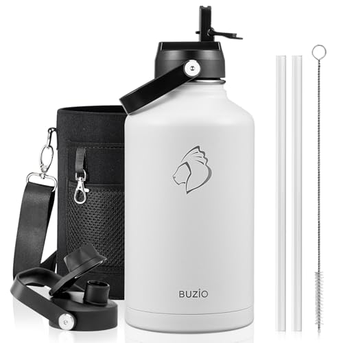 Image of BUZIO 64 oz Insulated Stainless Steel Water Bottle with Dust-proof Lids