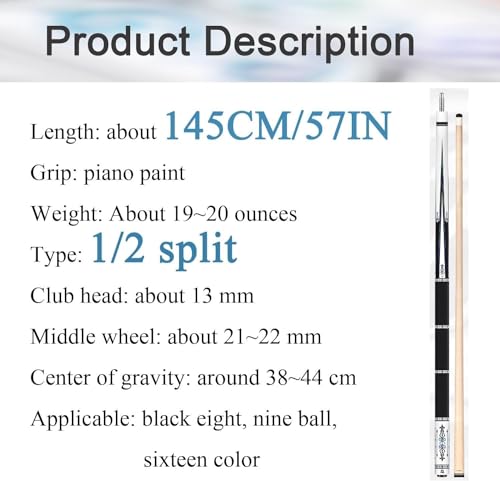 Taco de Billar para Pool y Snooker con Estuche 13 mm Negro miniatura 2