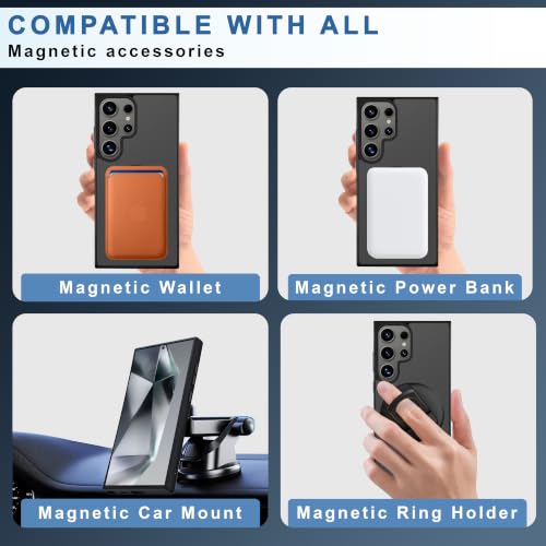 Image of CEDO Magnetic Cover for Samsung Galaxy S24 Ultra | Compatible with MagSafe Wireless Charging | Matte Black Case Designed with Magnetic Lock Shockproof Edge Protection Backcover (Translucent Black)
