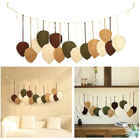 Large 43x20 Macrame Wall Hanging - Feather Wall Decor - Boho Woven Leaf Tassels Decoration Hanging Headboard Tapestry Room Decor For Nursery, Bedroom, Living Room, Apartment Cover