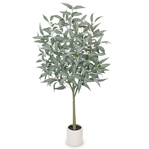 Artificial Eucalyptus Tree in White Pot &ndash; 5FT Faux Indoor Plant for Home D&eacute;cor, Modern Greenery...