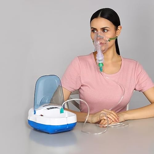 Image of MCP Healthcare Air Compressor Nebulizer | 6 Months Warranty | Complete Kit with Masks, Mouthpiece & Filters | With Low Noise & Storage for Adults & Kids (Blue & White)