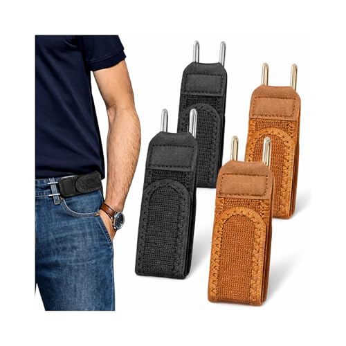 Qibivfo Gürtel ohne Schnalle 4 Stück elastischer Gürtel ohne Schnalle für Herren & Damen schnallenloser Hosengürtel mit Metallhaken & Klettverschluss verstellbar unsichtbar 2 Schwarz + 2 Braun