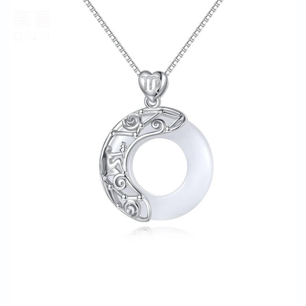 Feng Shui， Halskette aus Sterlingsilber, Sternzeichen für Frauen, Elegante Damen, natürlicher Jade-Kreis, chinesische Harmonie-Schnalle, Anhänger, Schmuck, Mädchen-Geburtstagsgeschenk