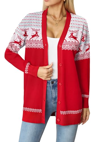 Jouica Women's Cute Cardigan Ugly Christmas Sweaters for Women 2024 Long Sleeve Funny Christmas Sweater