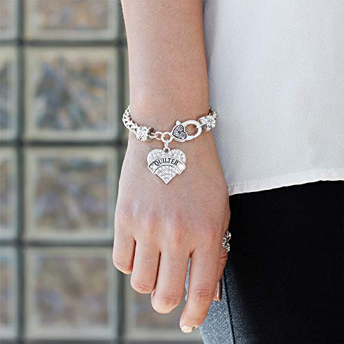 Inspired Silver BR-19520 Quilter Silver Braided Bracelets For Women - Pave Heart Charm Bracelet Jewelry Gift With Cubic Zirconia - Women'S Charm Bracelet thumb #1