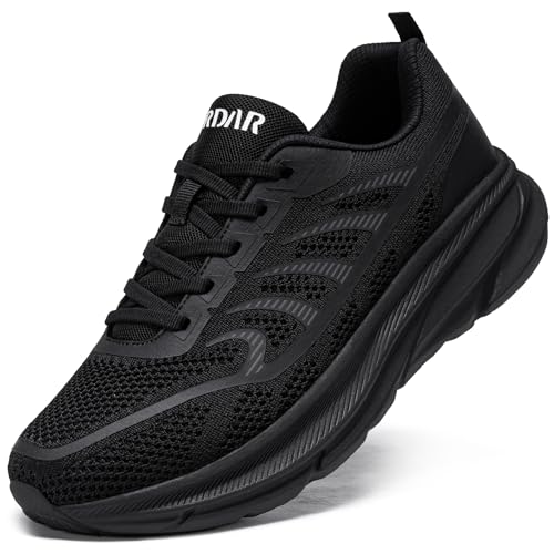 URDAR Zapatillas Running Hombre Sneakers Bambas Interior y Exterior Fitness Atlético Trabajo Deportivas Correr Jogging Caminar Gimnasio(Negro New,42.5 EU)