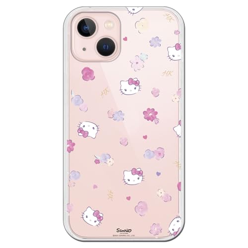 Personalaizer Funda para iPhone 15 con Diseño de Hello Kitty y Patrón de Flores - Estilo Kawaii - Carcasa Silicona TPU Flexible Transparente