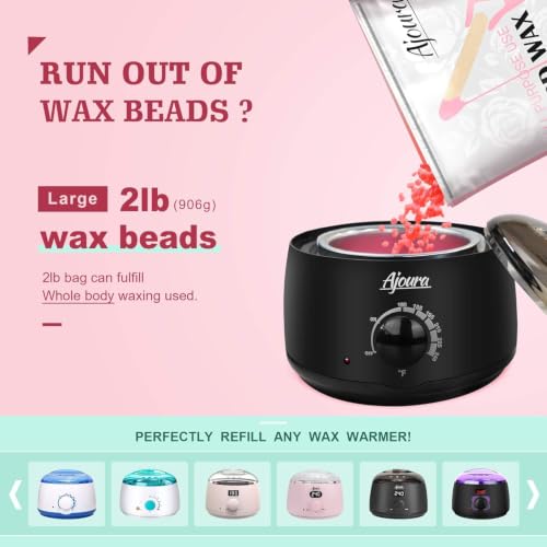 Image of Ajoura 2 lb Hard Wax Beads, All-purpose Wax Beans for Sensitive Skin | Large Area Coarse Hair Removal, Refill Bag for Brazilian Bikini, Face, Eyebrows, Underarms, Arms, Chest, Back, Legs