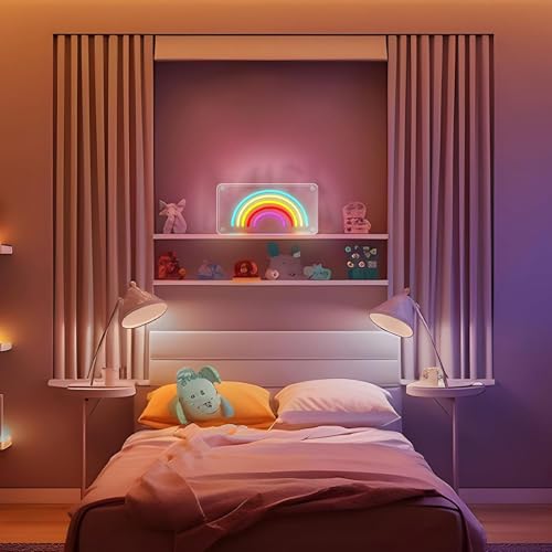 Image of ENUOLI Rainbow Neon Sign, Led Wall Signs USB Powered Rainbow Neon Lights Double-Layer Acrylic Neon for Girls Room Party, Kids Room Decoration, Christmas Birthday Gifts for Kids