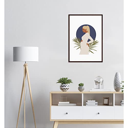 Décoration murale féminine ode à la vie, cadre bois foncé fertilité 50x70