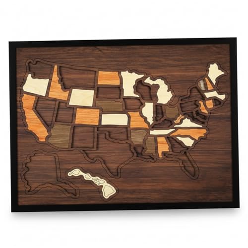 mappa di viaggio con spille | Mappa di viaggio, puzzle USA, in legno con spille per la pianificazione e la decorazione della casa