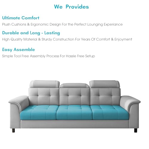 Image of Casaliving Ella 3 Seater Sofa Set for Living Room (Turquise Grey Colour Fabric) Premium Fabric Sofa