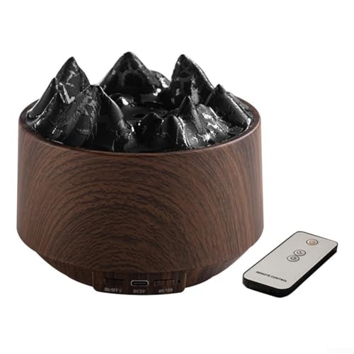 Honseadek Difusor de aroma volcánico: humidificador a control remoto con llama colorida (grano de madera profunda)