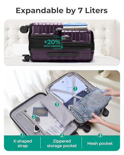 Image of BAGSMART Carry On Luggage 22x14x9 Airline Approved with Spinner Wheels,Lightweight 20 Inch Luggage with TSA Lock,Expandable Hard Shell Carry On Suitcases for Men Women,Purple