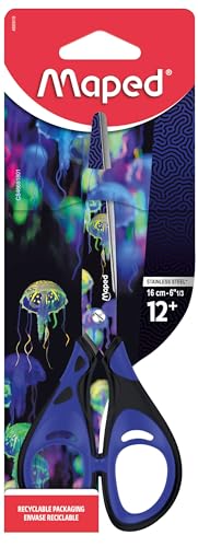 Maped - Ciseaux 16 cm Deepsea Paradise - Anneaux Confortables avec Revêtement Soft - Lames en Acier Inoxydable - Ciseaux Scolaires dès 12 Ans - Pour Collège...