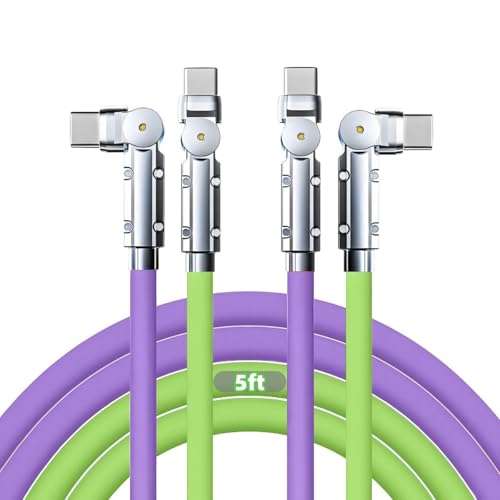 Image of USB-C to USB-C Cable 2 Pack 5ft 180Rotating Charger Cord Type C Chubby Silicone USB C to C Cable Type C Fast Charging Cord for iPhone 17 16 15 Samsung Galaxy S26 S25 S24 S23 S22,Laptops