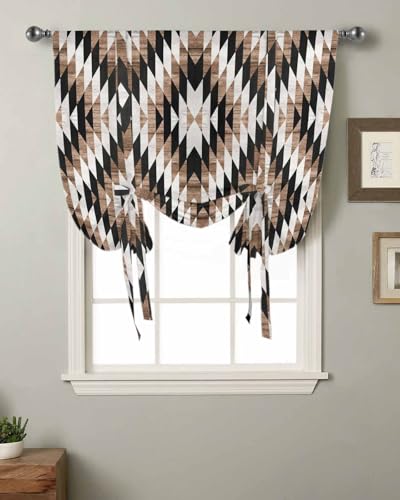 Brown Aztecs Tie Up Curtains for Windows 63 Inch Length Balloon Curtains Kitchen Adjustable Balloon Window Shade Abstract Southwest Geometric Vintage Tribal Tie Up Bathroom Curtain Window 52