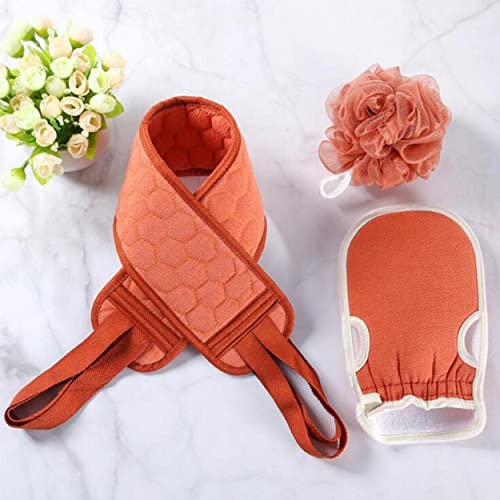 Ensemble Gommage Corps | Gant Exfoliant + Sangle Lave Dos + Fleur De Douche, Nettoie, Purifie, Élimine Les Peaux Mortes | Kessa Hammam Gommante + Accessoires Bain Crochet Adhésif Transparent (Rouge) Cover