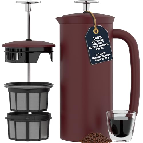 ESPRO P7 French Press Stainless Steel 304 – Patented Double Walled Micro-Filter Insulated French Press Coffee Maker, Grit-Free Brew - Heat Resistant BPA Free - Cranberry (18oz)