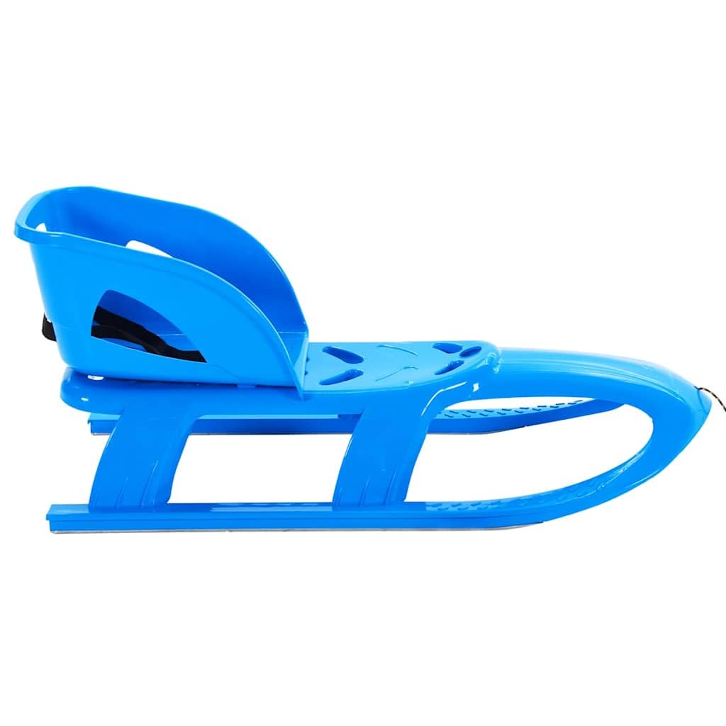 Luge avec dossier bleu 102,5 x 40 x polypropylène résistant aux intempéries avec patins en acier et corde de traction pour enfants pour descente, sports d'hiver, loisirs en plein air