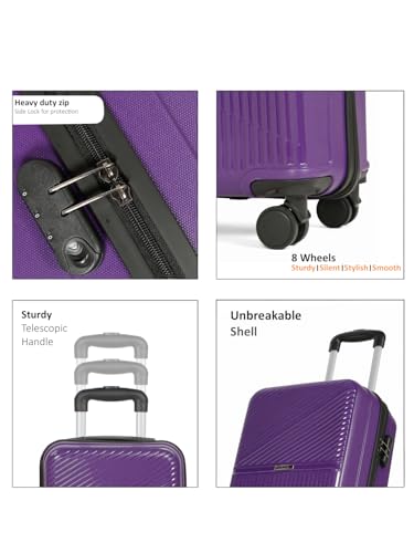 Image of Teakwood Small Size 8 Wheels Trolley Bag, Hard Cabin with Zipper Closure, Adjustable Push Button & Cross Side Strap, Number Lock System 360 Degree (Small, Purple)
