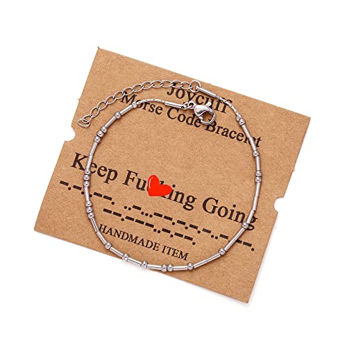 Image of JoycuFF Inspirational Morse Code Bracelets for Women Silver Beads Jewelry Encouragement Mantra Gifts for Her