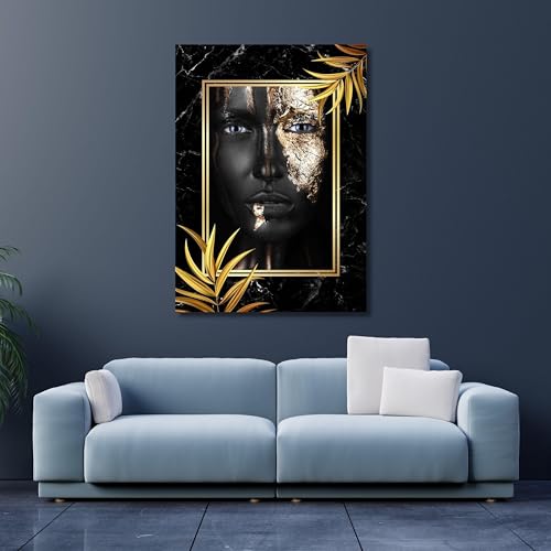 Art mural femme noire africaine dorée en affiche encadrée pour une décoration raffinée