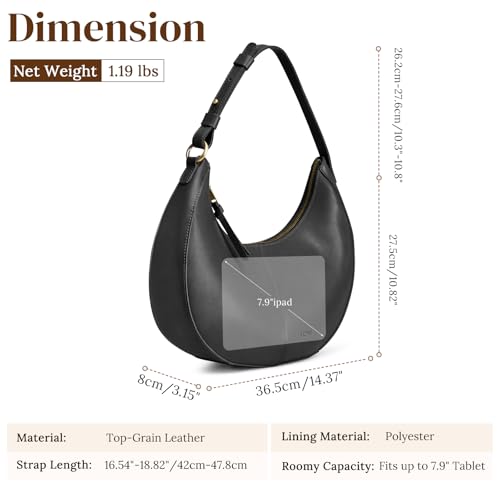 Image of S-ZONE Top Grain Leather Shoulder Bags for Women Hobo Crescent Bag Handbags Purse