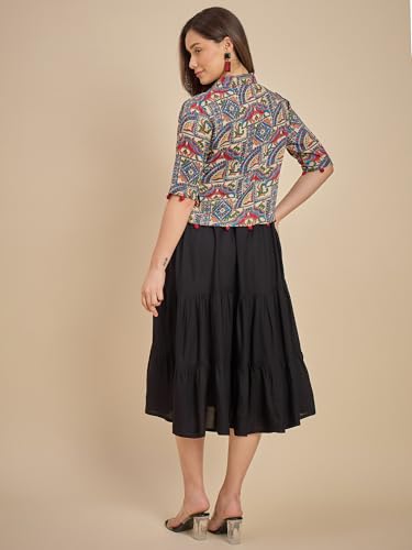 Image of Azira Women Rayon Solid Fit & Flared Dress with Printed Jacket | Perfect for Casual outings, Parties Rayon Fabric|