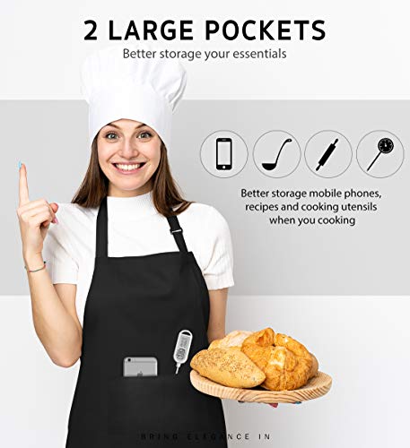 Image of Syntus 12 Pack Bib Apron, Unisex Aprons Adjustable Thicker Version Waterdrop Resistant with 2 Pockets Cooking Kitchen Aprons for Women Men Chef, BBQ Drawing Apron Bulk, Black