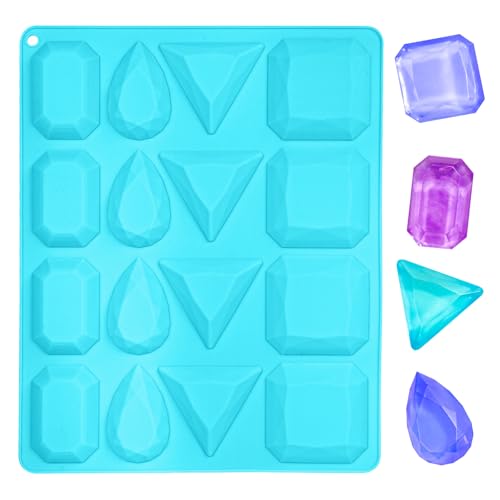 Koluti Crystal Candy DIY Making Silicone Mold 16 Cavities, Gummy Candies Gem Diamond Chocolate Baking Mold Nonstick and BPA Free, Dishwasher and Oven Safe, Blue by KOLUTI - Used condition - US$8.09