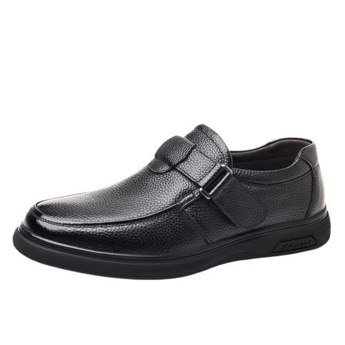 Men's Slip On Business Casual Leather Shoes for Dad Black Formal Loafers Comfortable Easy Wear Middle Aged Office Autumn