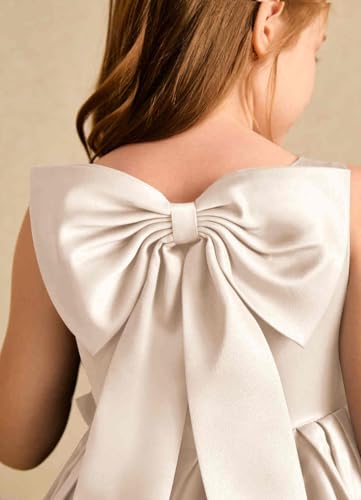 A-Line Satin Sleeveless Flower Girl Dress Scooped Back Junior Bridesmaid Dress Square Neck Knee Length with Bows4