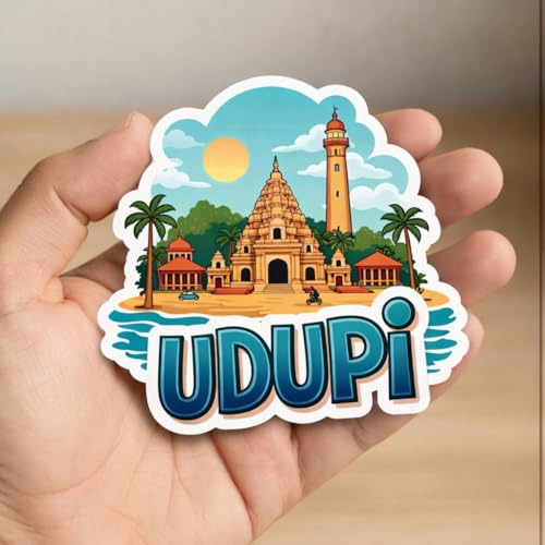 Image of Naxon Udupi City Krishna Temple & Coastal Karnataka Theme Souvenir Wooden Fridge Magnet | 3x3 Inch Refrigerator Magnet for Kitchen & Home Decor | Travel Gift from Udupi | Pack of 1