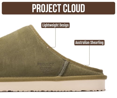 Image of Project Cloud Men's 100% Genuine Leather Shearling Memory Foam Slippers | Genuine Shearling Lining and Lightweight Non-Slip Indoor & Outdoor Wear Slippers for Men - Water-Resistant Mens Slippers