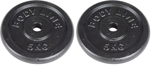 Bodyline 5 kg schwere Scheibe aus Gusseisen für Langhantel-, Kurzhantel- und Gewichtheben — Durchmesser 25 mm — für Fitnessstudio, Fitness, Heimtraining (Packung mit 2)